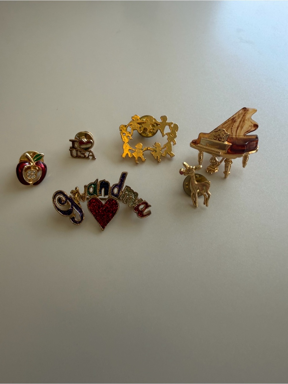 Lot of 6 Pins, Gold-Tone Mixed Vintage